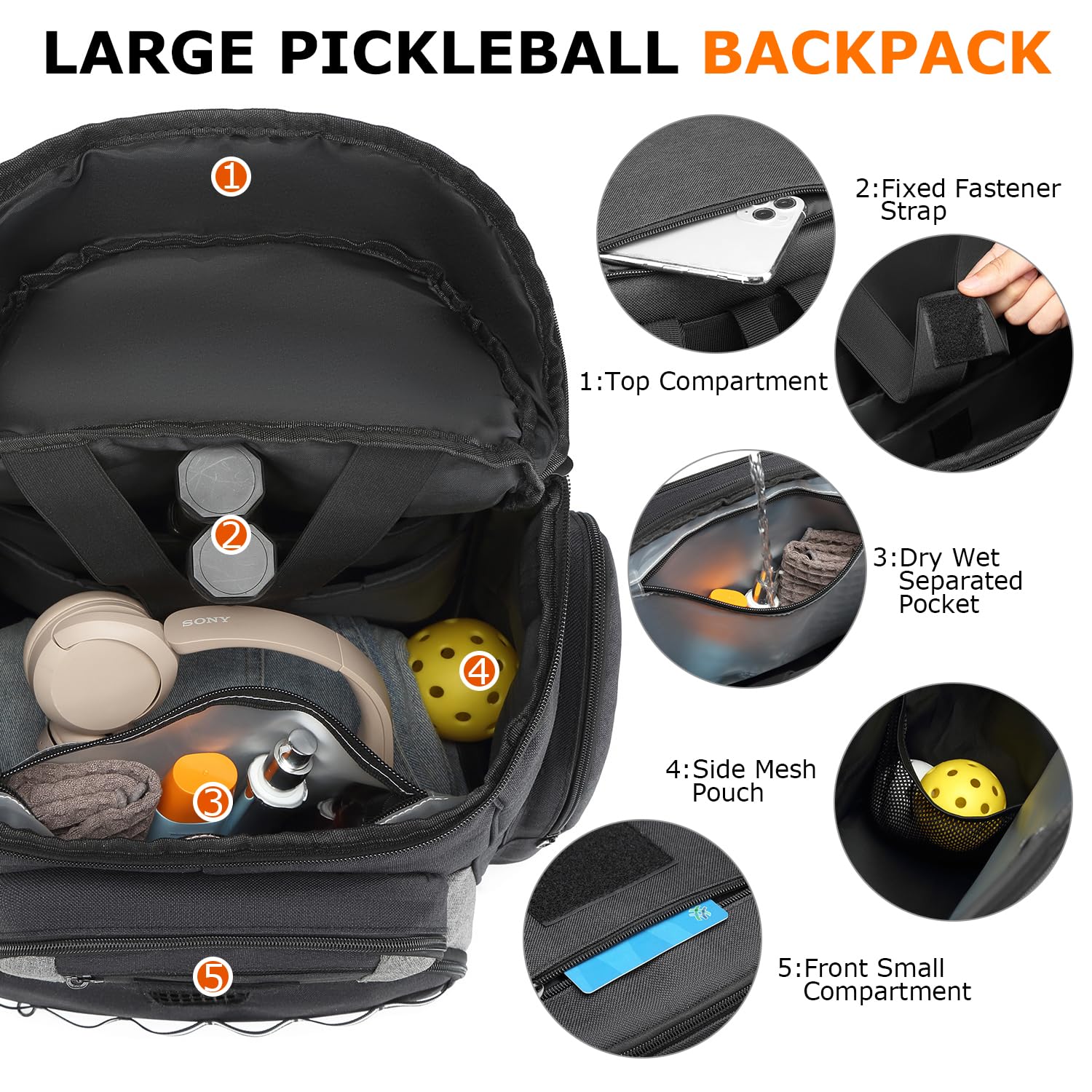 Pickleball Backpack Large Sports Bag for Men/Women, Hold 6+  display picture 2