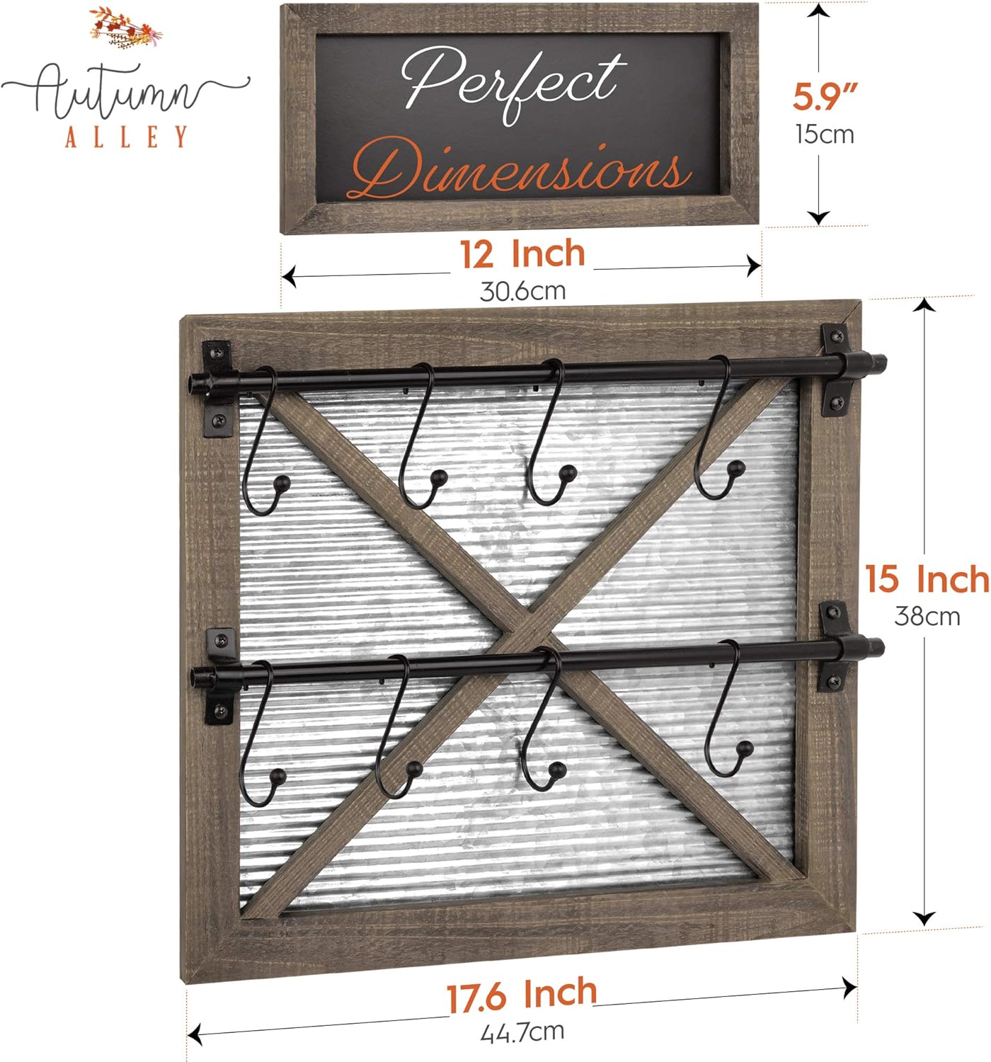 Autumn Alley Rustic Farmhouse Mug Rack Wall Mounted with Blackboard for Coffee Sign Decor - Galvanized Farmhouse Kitchen Decor