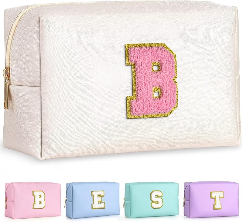 Necessaire de maquiagem para viagem TOPEAST, branca perolada, com estampa de letra, 1 unidade