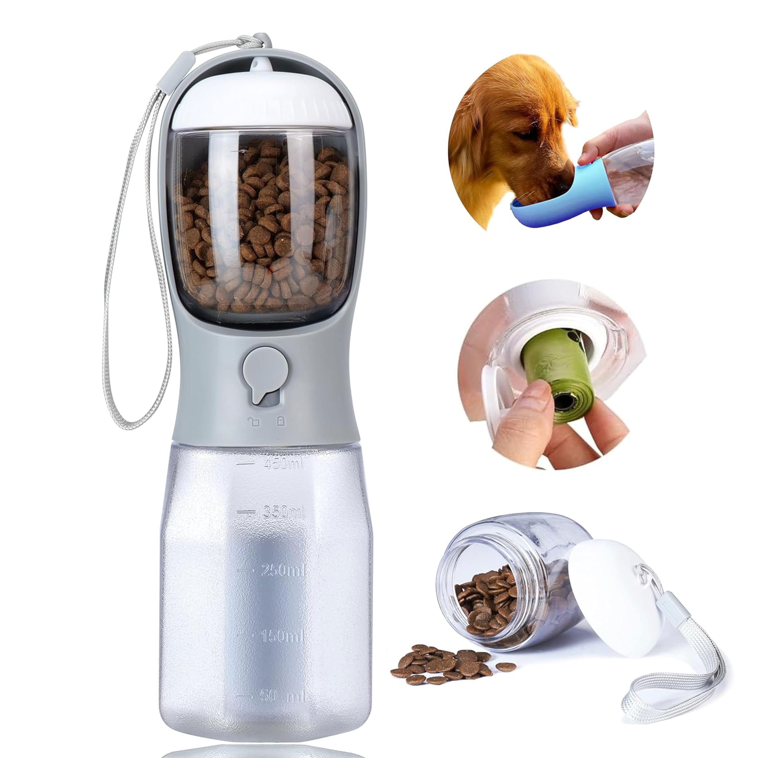 AVELORA Dog Water Bottle with Food Container, Portable Pet Dog Water Dispenser for Outdoor Walking,H