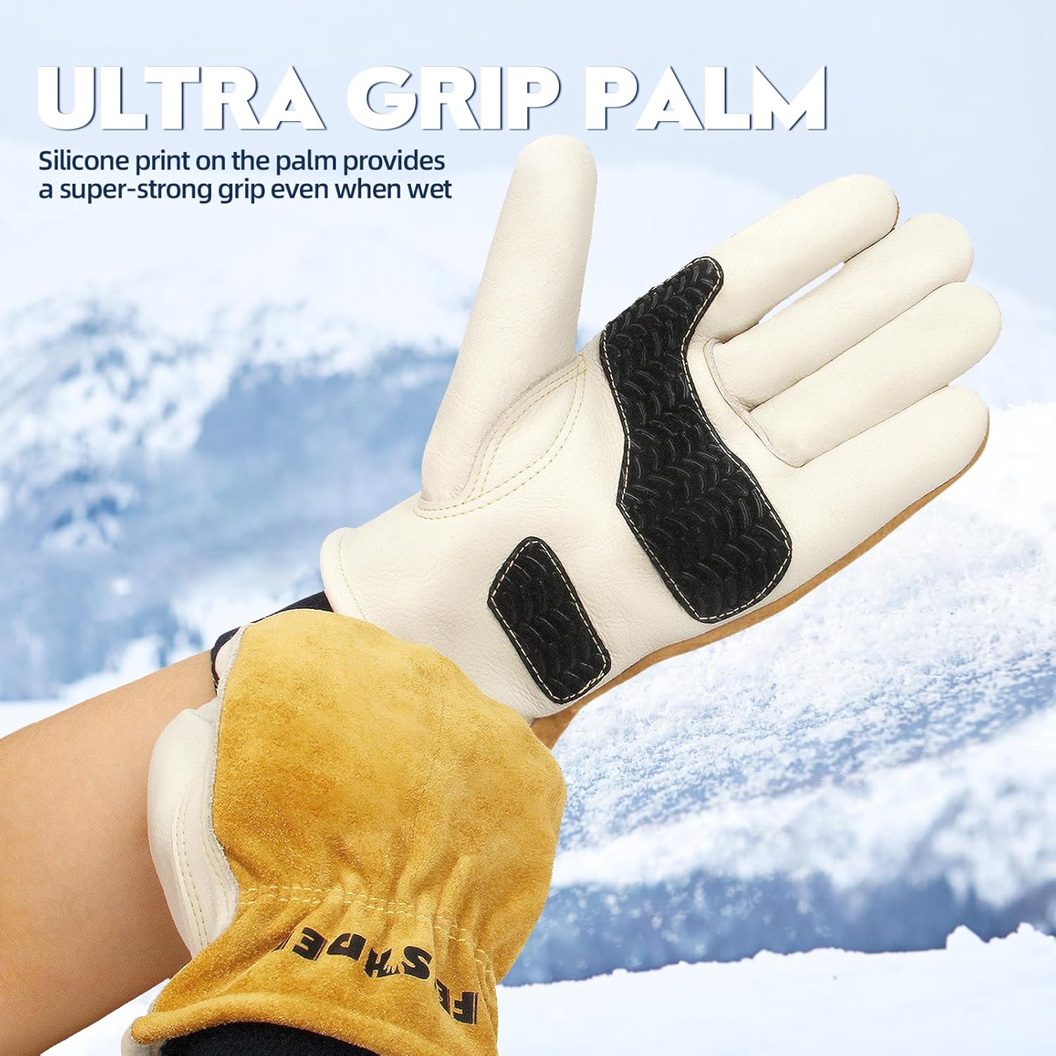 Mens Winter Work Gloves Insulated Waterproof Leather, Thinsulate Thermal Lining with Anti-Slip Palm for Cold Weather - Image 5