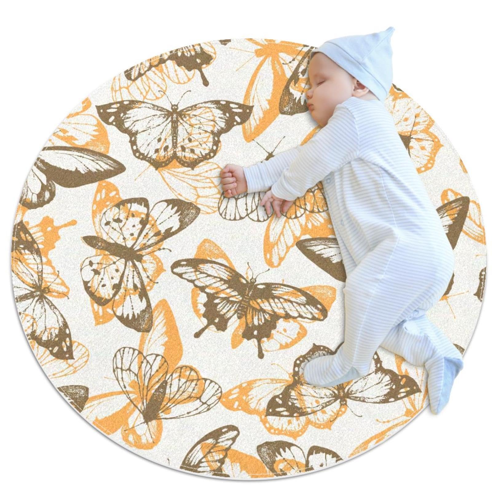 Tapis de salle de bain antidérapant rond 1m papillon aquarelle
