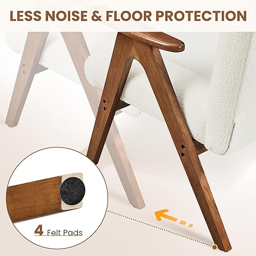 Miniatura 8 de Yaheetech Boucle - Juego de 2 sillas decorativas de tela de mediados de siglo, modernas sillas tapizadas para sala de estar con patas de madera