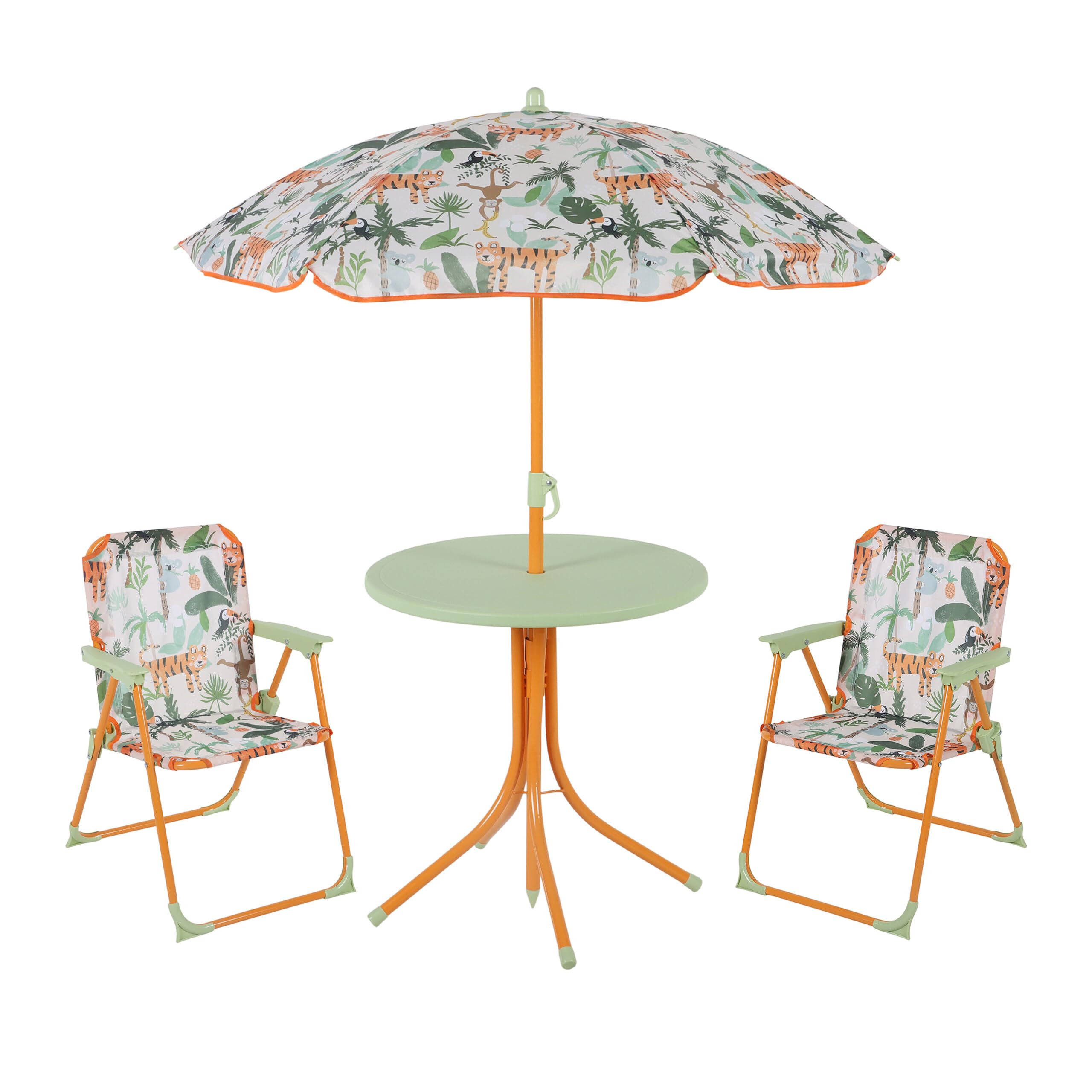 Relaxdays Tavolo Bambini con Ombrellone, Set 2 Sedie, da Campeggio e Giardino, Tavolino Picnic