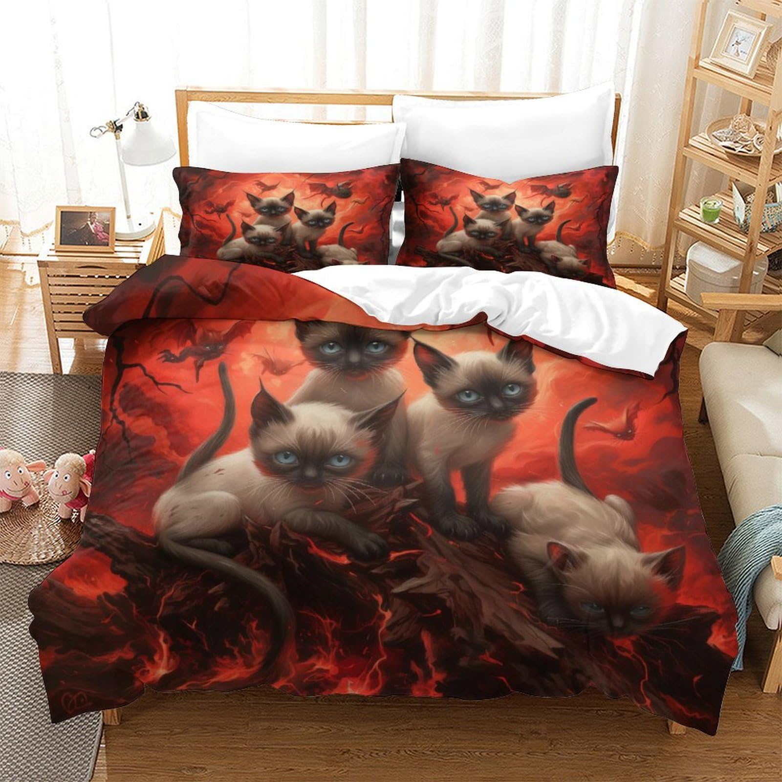 P1S9U7W5Y 3D Printed Cute Cats Duvet Cover Set 3pcs Microfiber Kitten Bedding Set SuperKing
