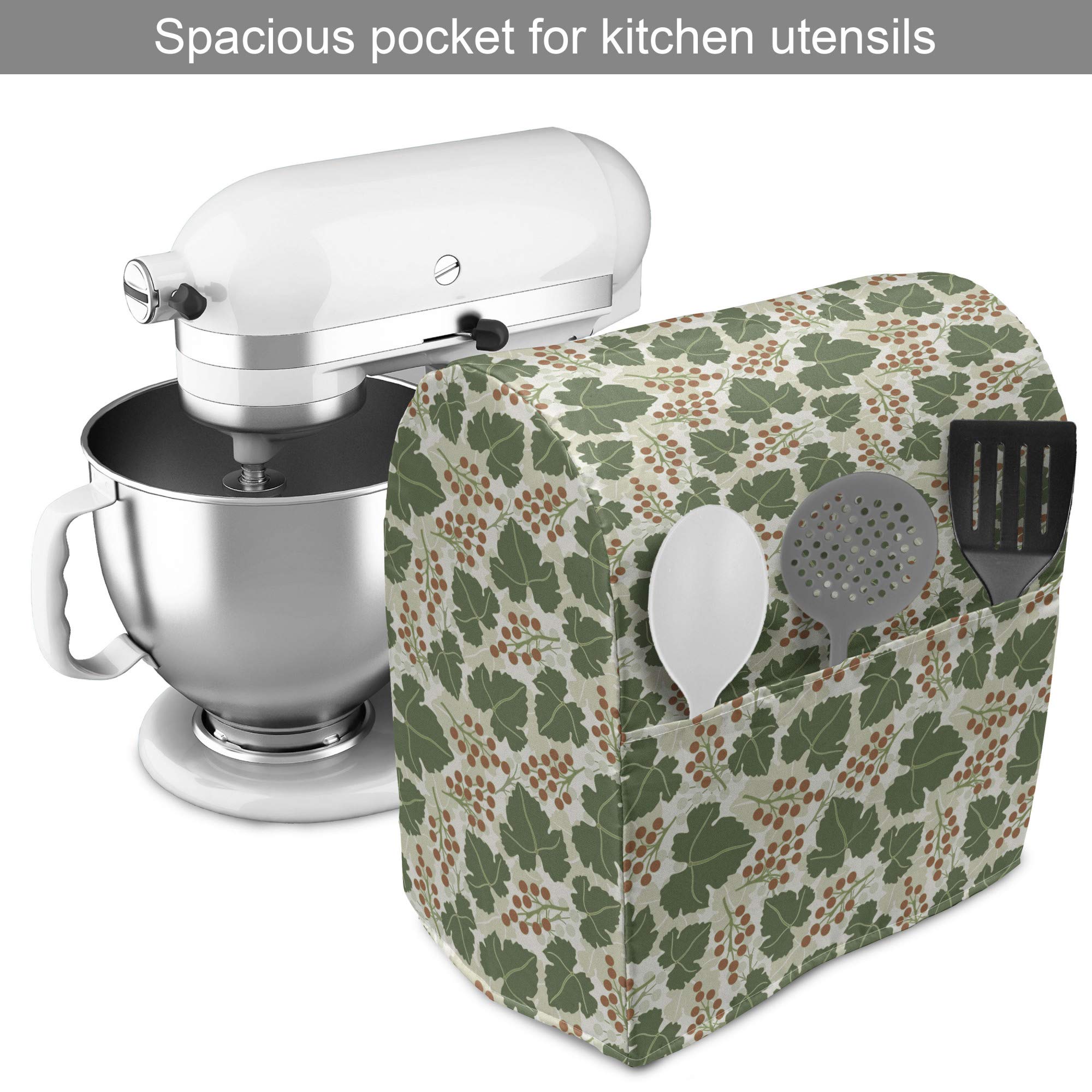 Ambesonne Vine Stand Mixer Cover, Vineyard Pattern with Bunch of Grapes and Vine Leaves Print on Silhouette Background, Kitchen Appliance Organizer Bag Cover with a Pocket, 6-8 Quarts, Multicolor