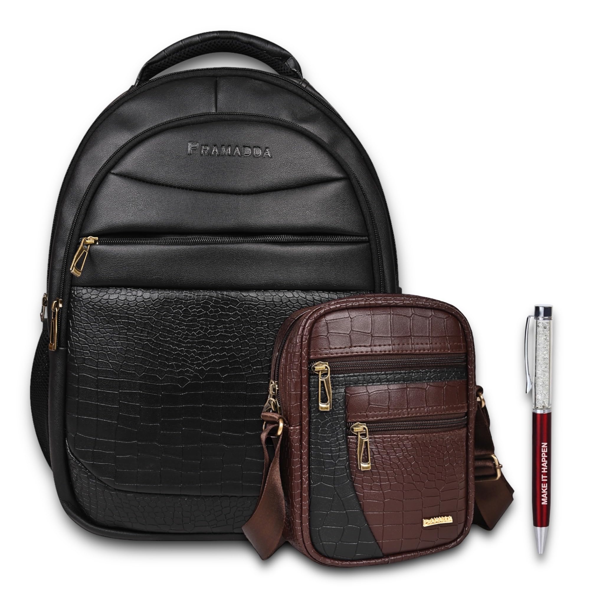 Pramadda Pure Luxury Stylish Vegan Leather Laptop Backpack Side Crossbody Sling Bag for Men Women Combo | Special Birthday Anniversary Corporate Gift Pack | Unique Useful Gift Set. (B0C9Q2GSFT) Amazon Price History, Amazon Price Tracker