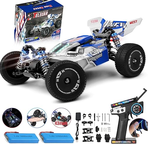 WLtoys 144001 V2 1/14 - Autos de control remoto de alta velocidad 4WD para adultos, diseño de iluminación creativo, hardware y batería mejorados, 43