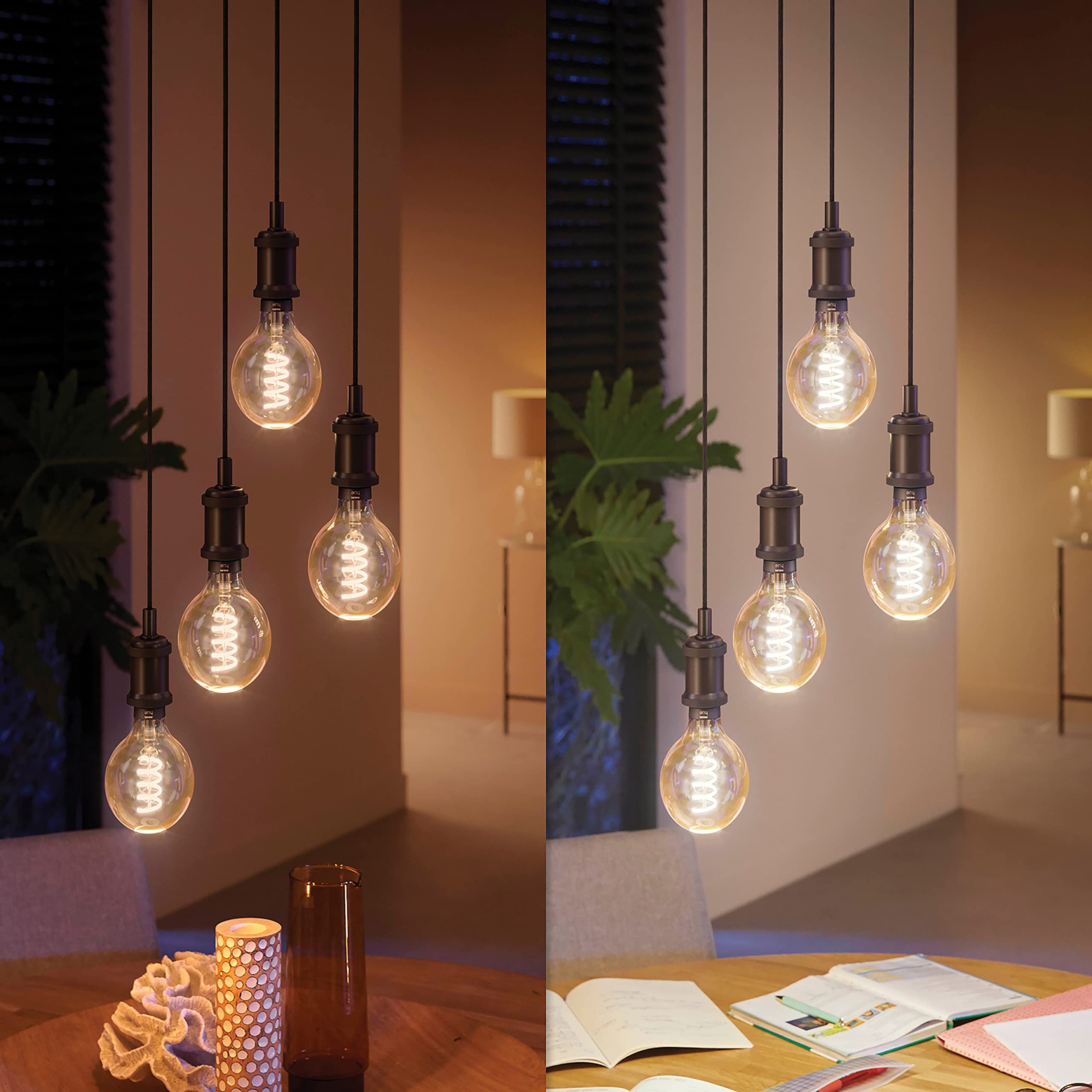 Philips Hue Starterpaket - E27 - mit 2 Filament Globe Lampen Groß (G125) - Warm bis Kaltweißes Licht - inkl. 1 Hue Bridge - Hue White Ambiance Filament
