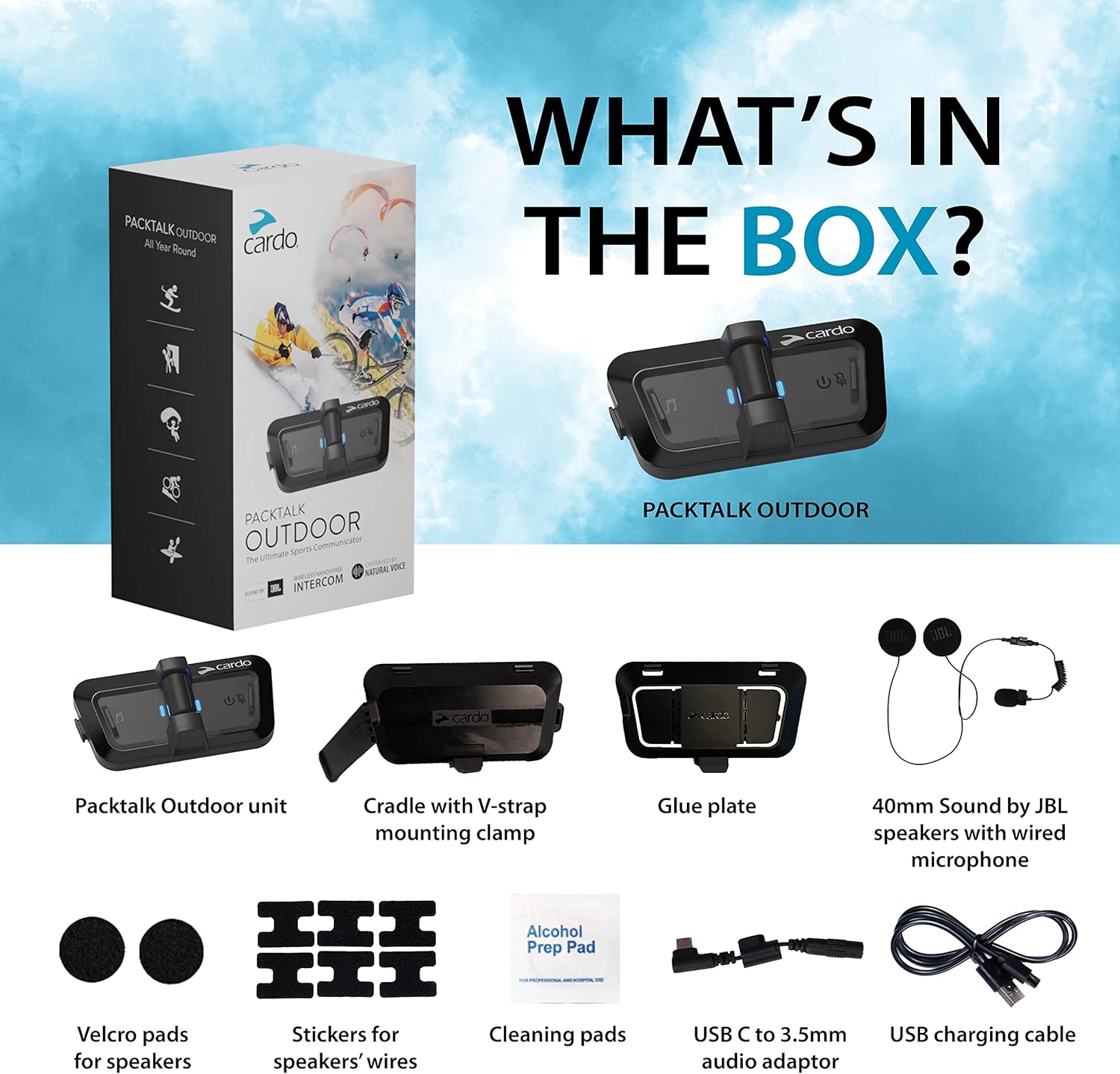 Cardo Packtalk Outdoor Helmet Communication System for Skiing, Snowboarding, Mountain Biking, Cycling and Other Outdoor Activities, Bluetooth Wireless Voice Assistant and Talk Back Technology - Black : Sports & Outdoors