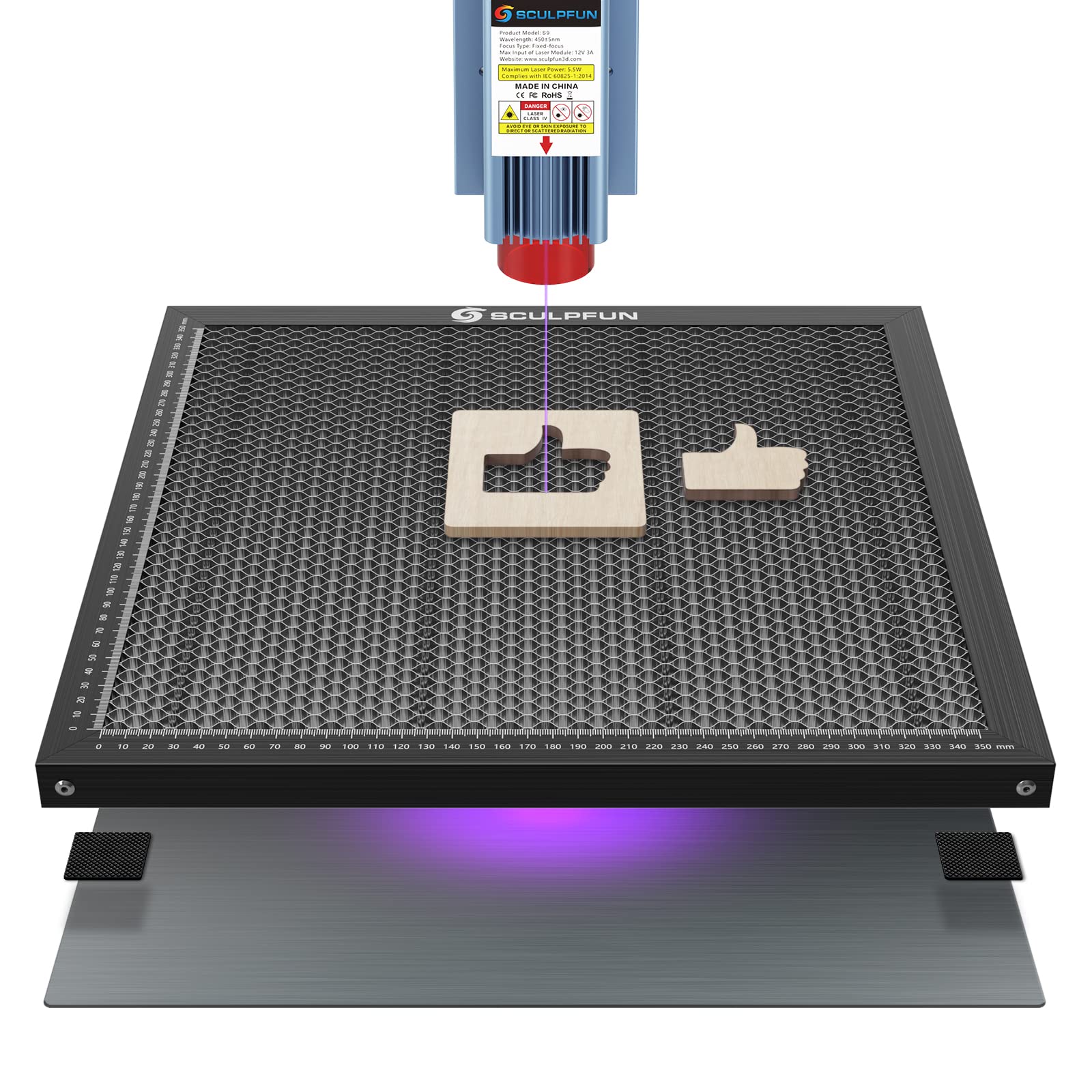 SCULPFUN Honeycomb Table de travail pour machine à graver laser - 400 x 400 x 22 mm - Avec plaque en aluminium - Compatible avec différentes machines à graver