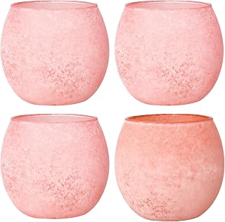Blush Pink Glass Candle Holders Set of 4, Vintage Frosted Votive Candle Holders for Mother's Day, Romantic Tealight Candle Holders for Wedding Table Centerpieces, Aesthetic Pink Decor for Home Office