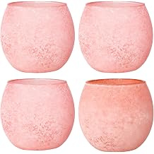 Blush Pink Glass Candle Holders Set of 4, Vintage Frosted Votive Candle Holders for Mothers Day, Romantic Tealight Candle Holders for Wedding Table Centerpieces, Aesthetic Pink Decor for Home Office
