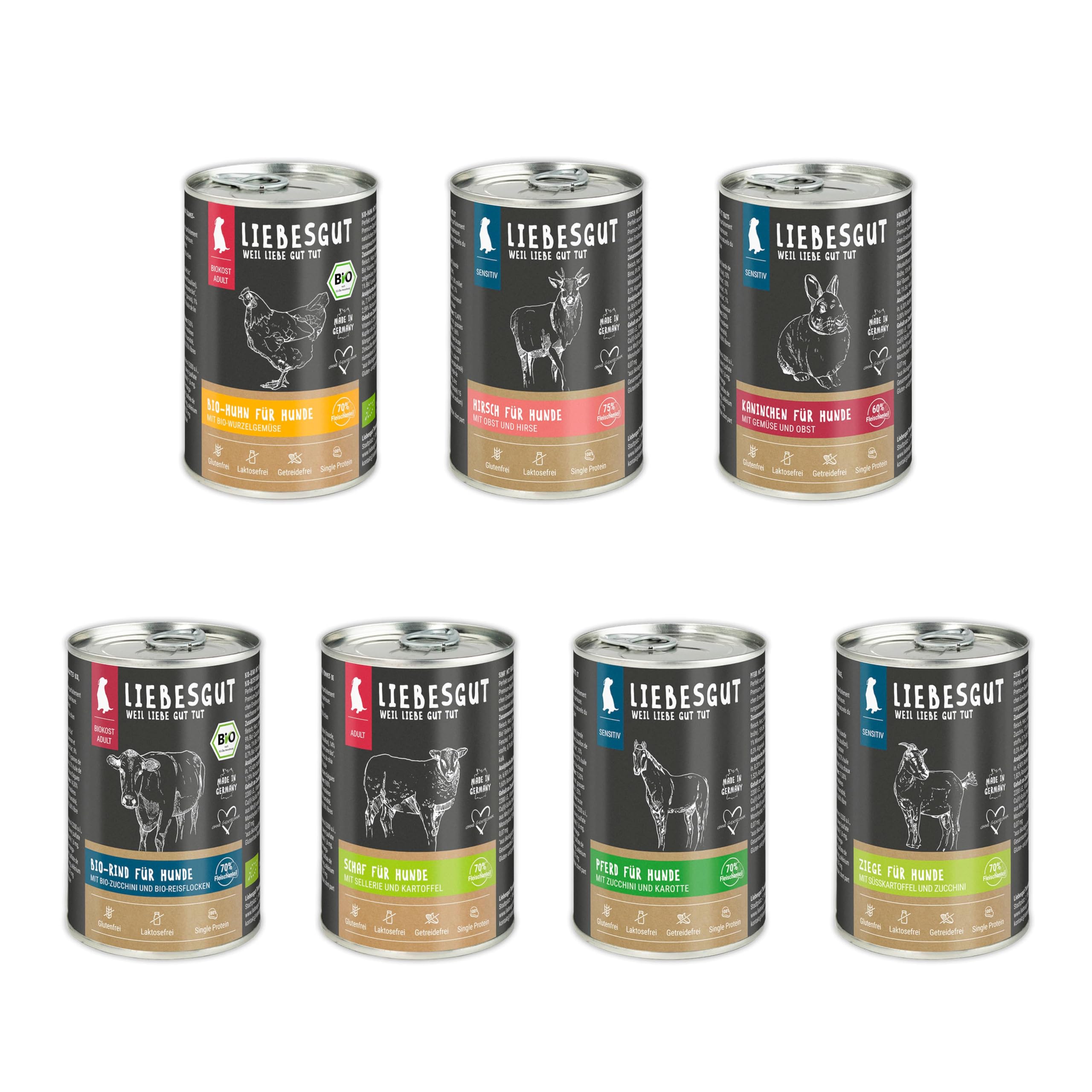Bio Hundefutter Probierpaket Hund Adult & Sensitiv, produziert in Bayern, 14 x 400 g