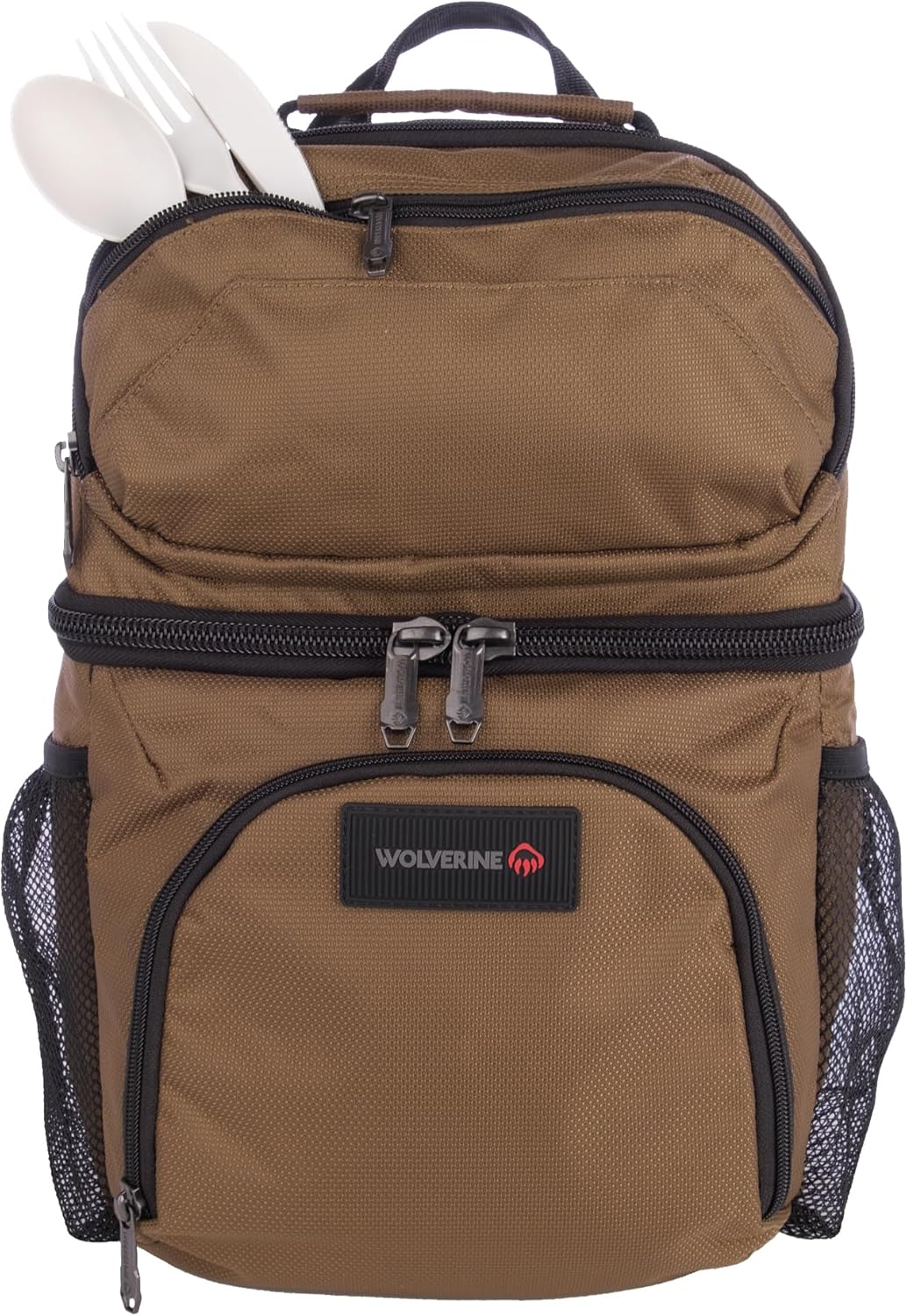 Wolverine 36 Can Cooler Backpack with Durable Nailhead Nylon, Dual Compartment Cooler & Dry Storage, Padded Mesh Back Panel, & Exterior Water Bottle Pockets