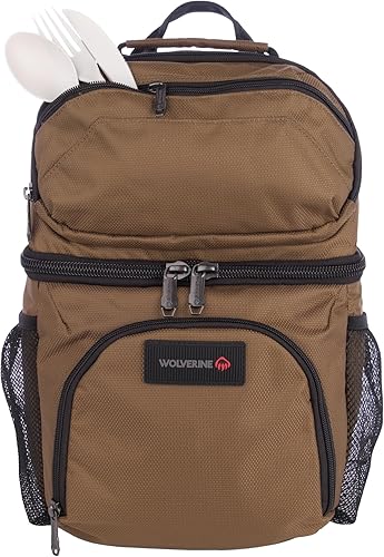 Vista 25 de Wolverine Mochila enfriadora de 36 latas con nailon duradero con cabeza de clavo, enfriador de doble compartimento y almacenamiento en seco, panel