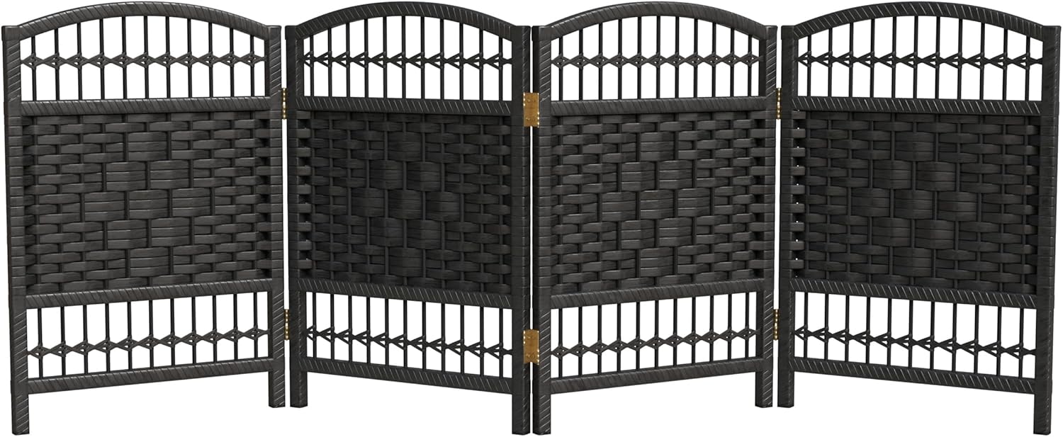Red Lantern 2 ft. Short Fiber Weave Folding Screen - Black - 4 Panels