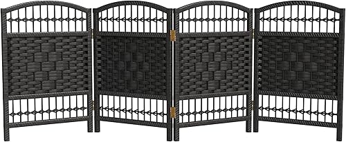 Red Lantern Pantalla plegable de tejido de fibra corta de 2 pies - Negro - 4 paneles