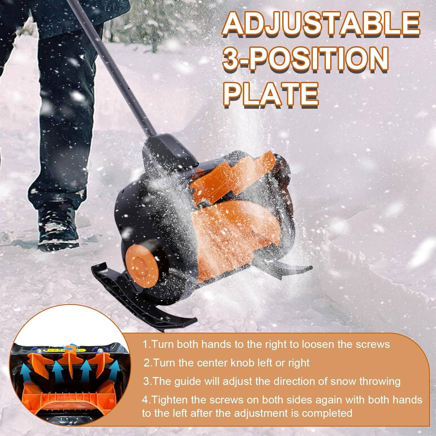 Spazzaneve elettrico portatile senza fili con manico ausiliario, batteria e caricabatterie per una rimozione efficiente della neve
