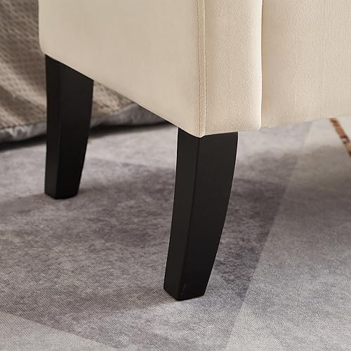 Miniatura 7 de Polibi Otomana tapizada de terciopelo con brazos curvos, banco de almacenamiento con botones y patas de madera maciza para dormitorio, sala de