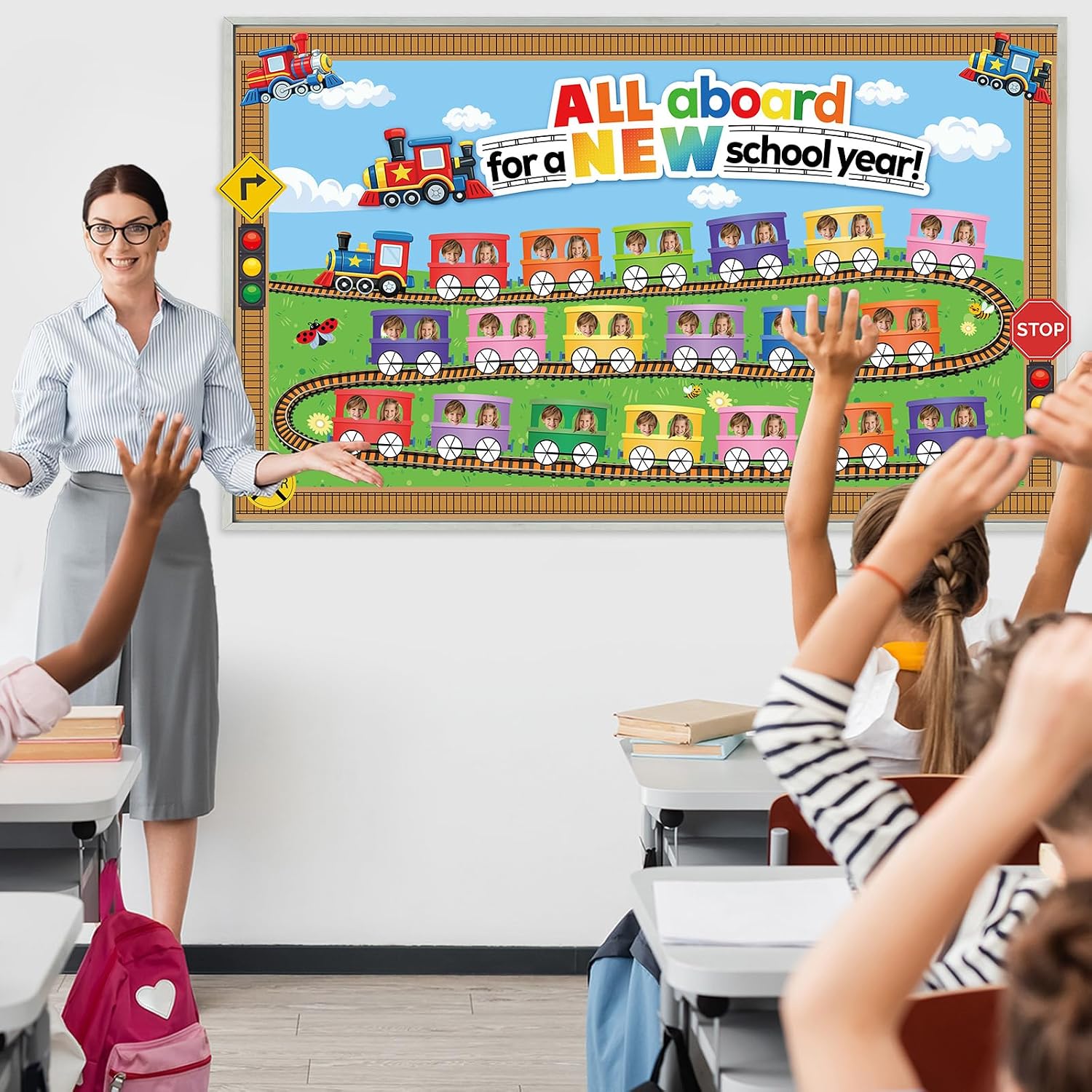 Train Bulletin Board Transportation Classroom Decoration All Aboard for a New School Year Bulletin Board Colorful Train Paper Cutouts DIY Railway Photo Crafts for Classroom Back to School Wall Decor image 5