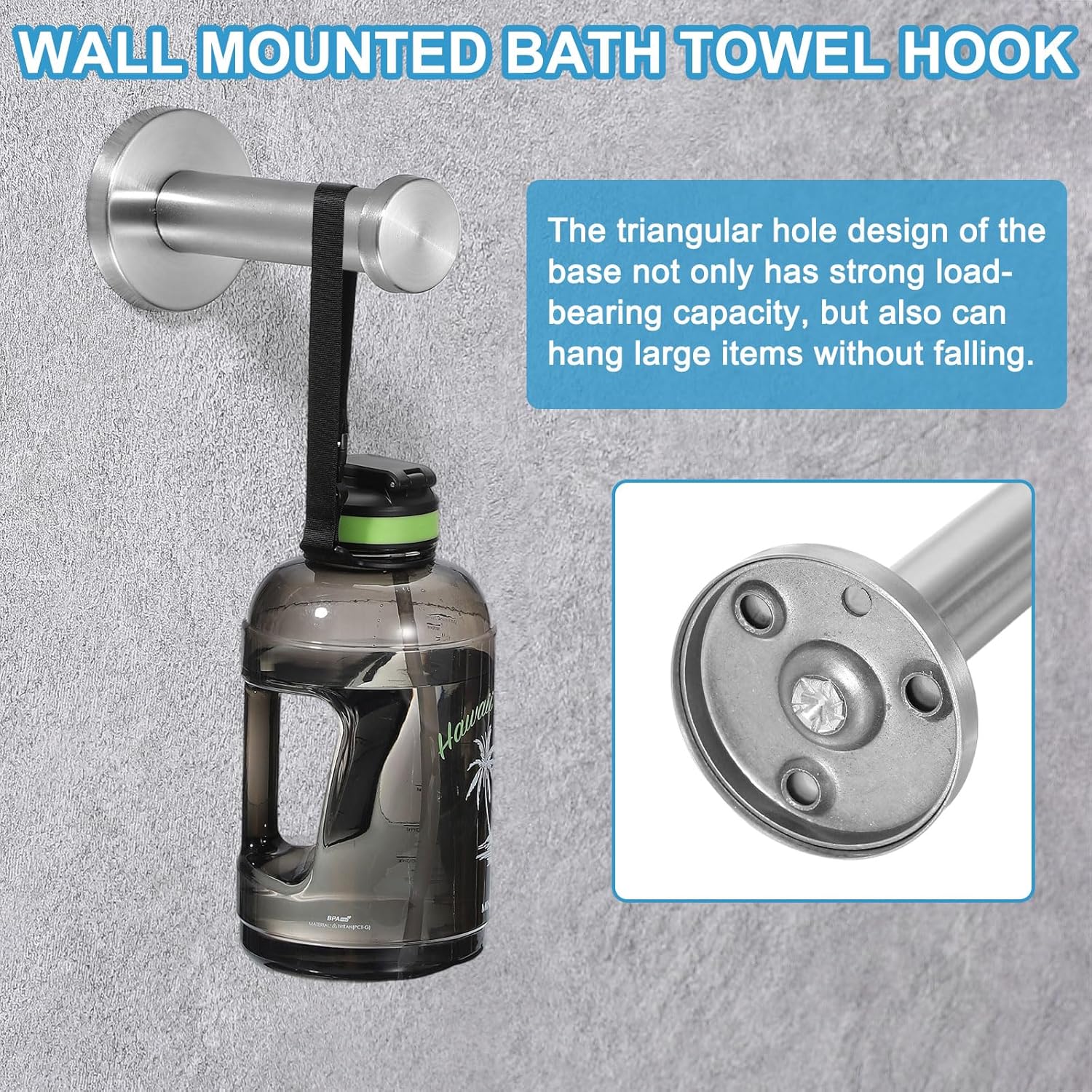 2 Pcs Stainless Steel Bathroom Towel Hooks, 6x0.7 Inch Heavy Duty Robe Coat Hooks Round Wall Mounted Hook with Screws for Bedroom Kitchen Closet Cabinet, Silver