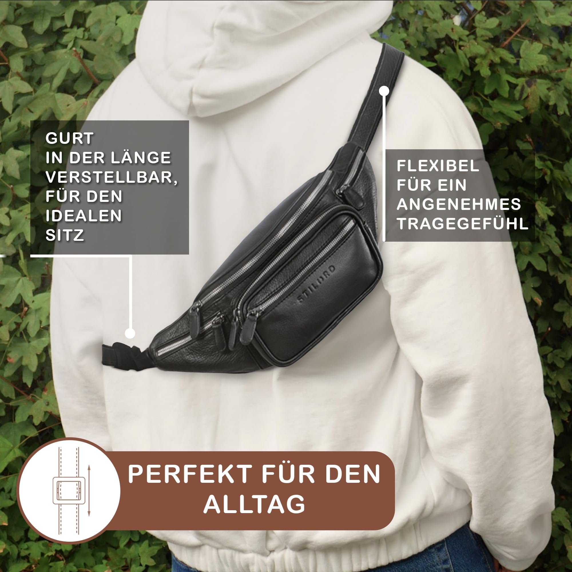 STILORD große Leder-Bauchtasche Cognac - Vintage Gürteltasche für Herren, Damen & Kinder - Retro Hüfttasche für Jogging, Festival, Urlaub Caspar