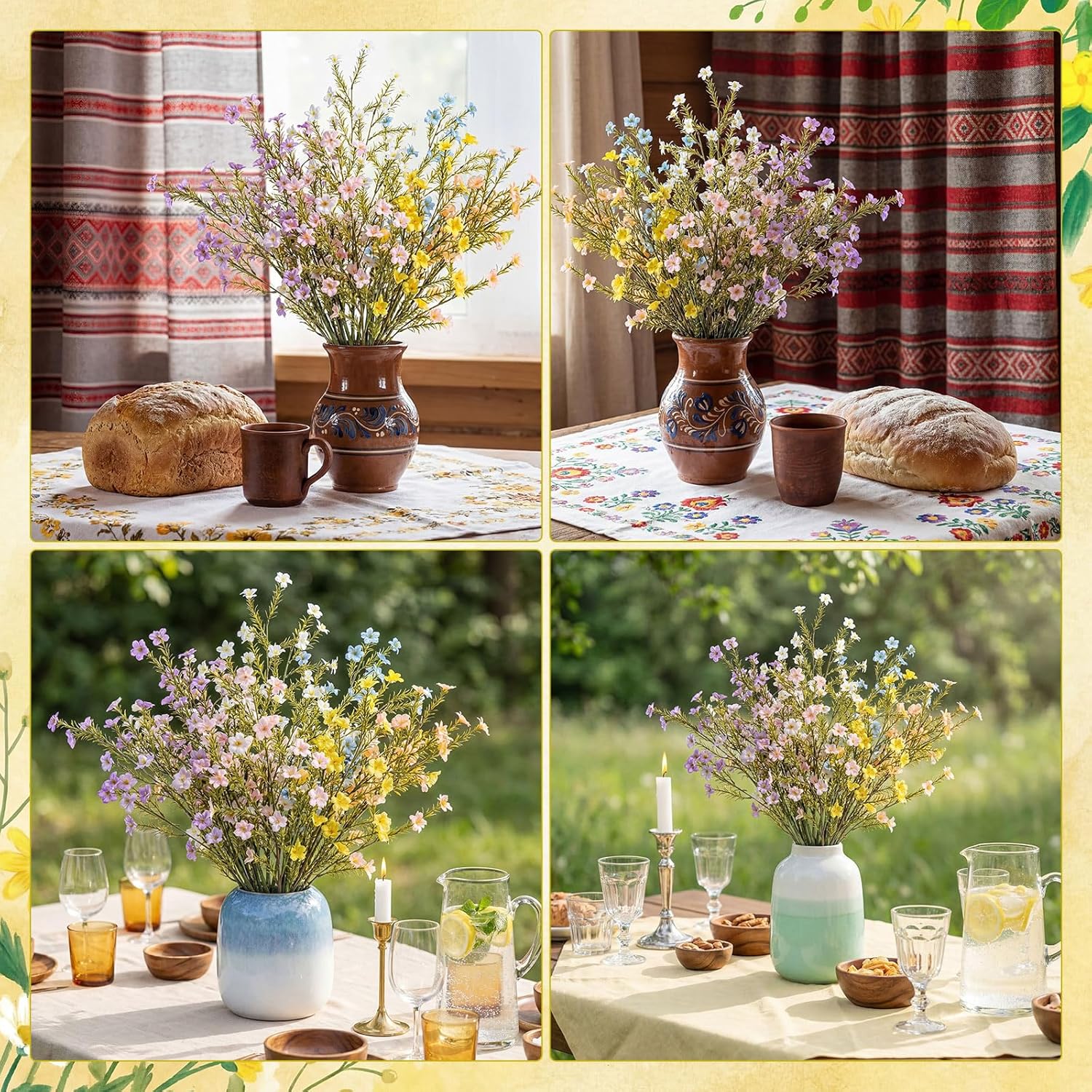 24 Bundles Artificial Wildflowers with Stems 23.6 Inch Silk Spring Floral Picks Fake Forsythia Branches DIY Wildflower Arrangements for Home Indoor Outdoor Wedding Centerpieces(Mixed Colors)