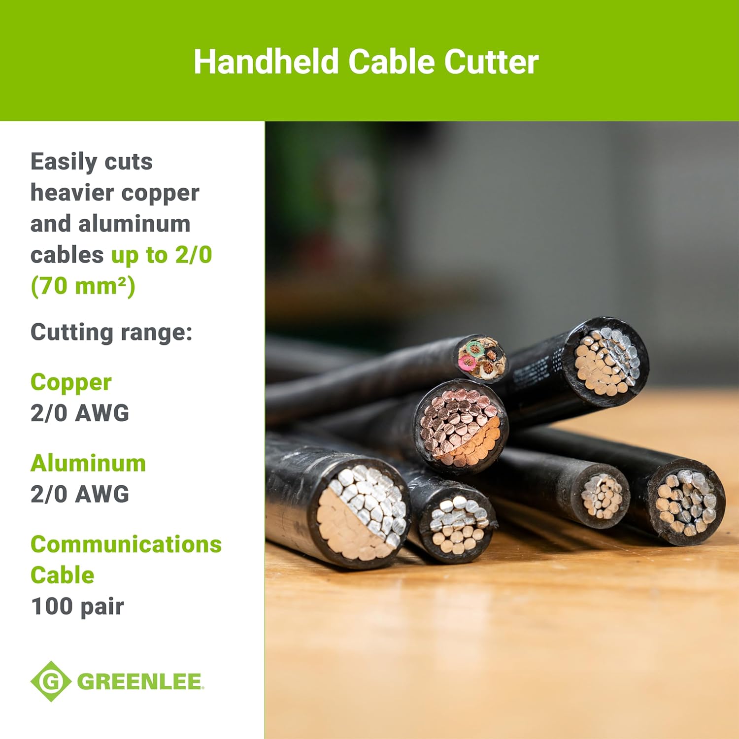 Greenlee 727 9-3/4" Handheld Cable Cutter for Copper and Aluminum Cables Up to 2/0, 70 Square Millimeters