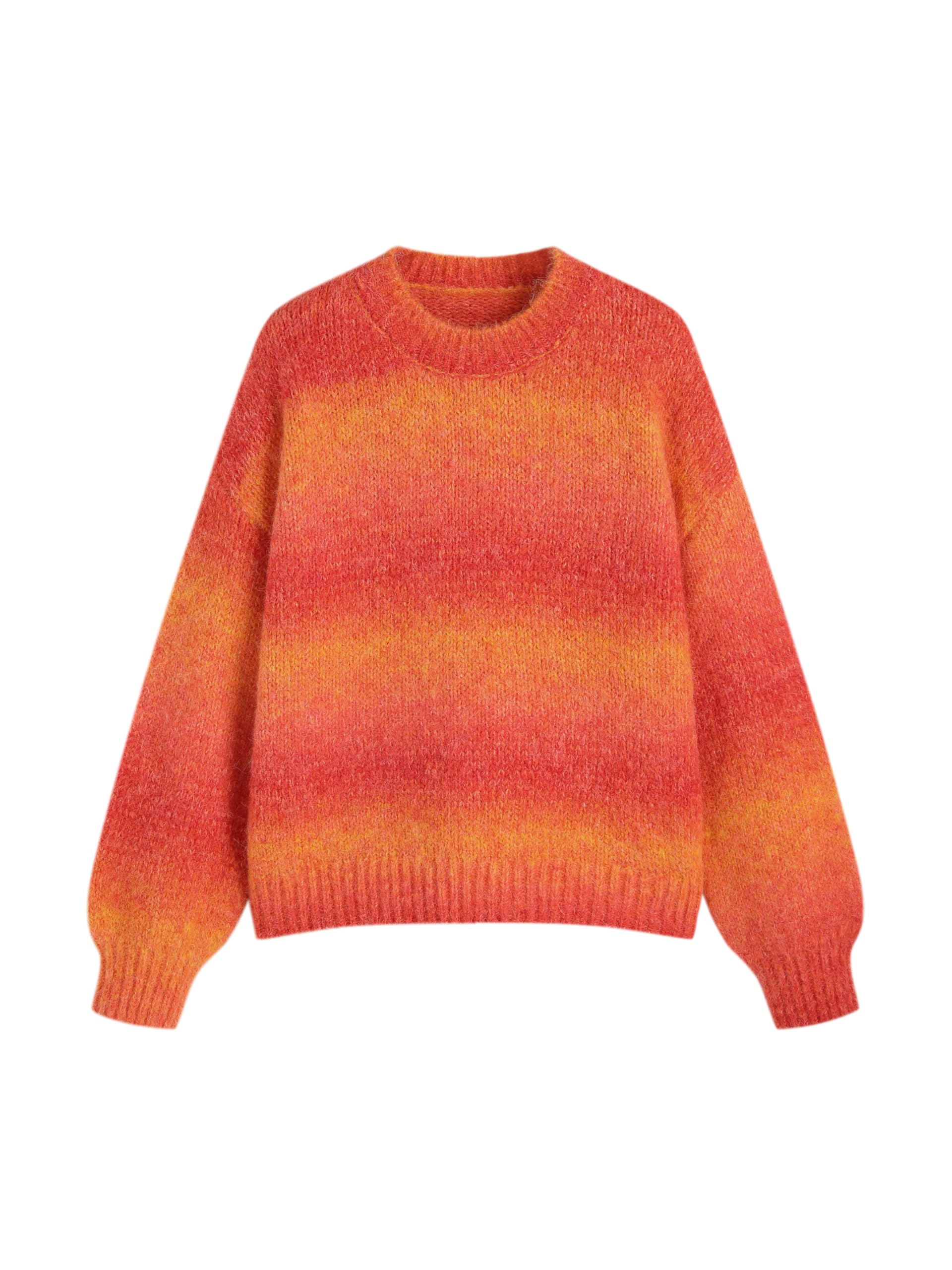 CIDER Sweaters for Women Trendy Wool Blend Stripe Ombre Crew Neck Long Sleeve Pullover Regular Fit Sweater