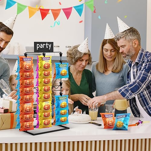 Miniatura 5 de TJ.MOREE Soporte de exhibición de chips, soporte para bolsa de chips para fiesta, 3 filas, 48 clips, colgador de aperitivos para encimera, estante