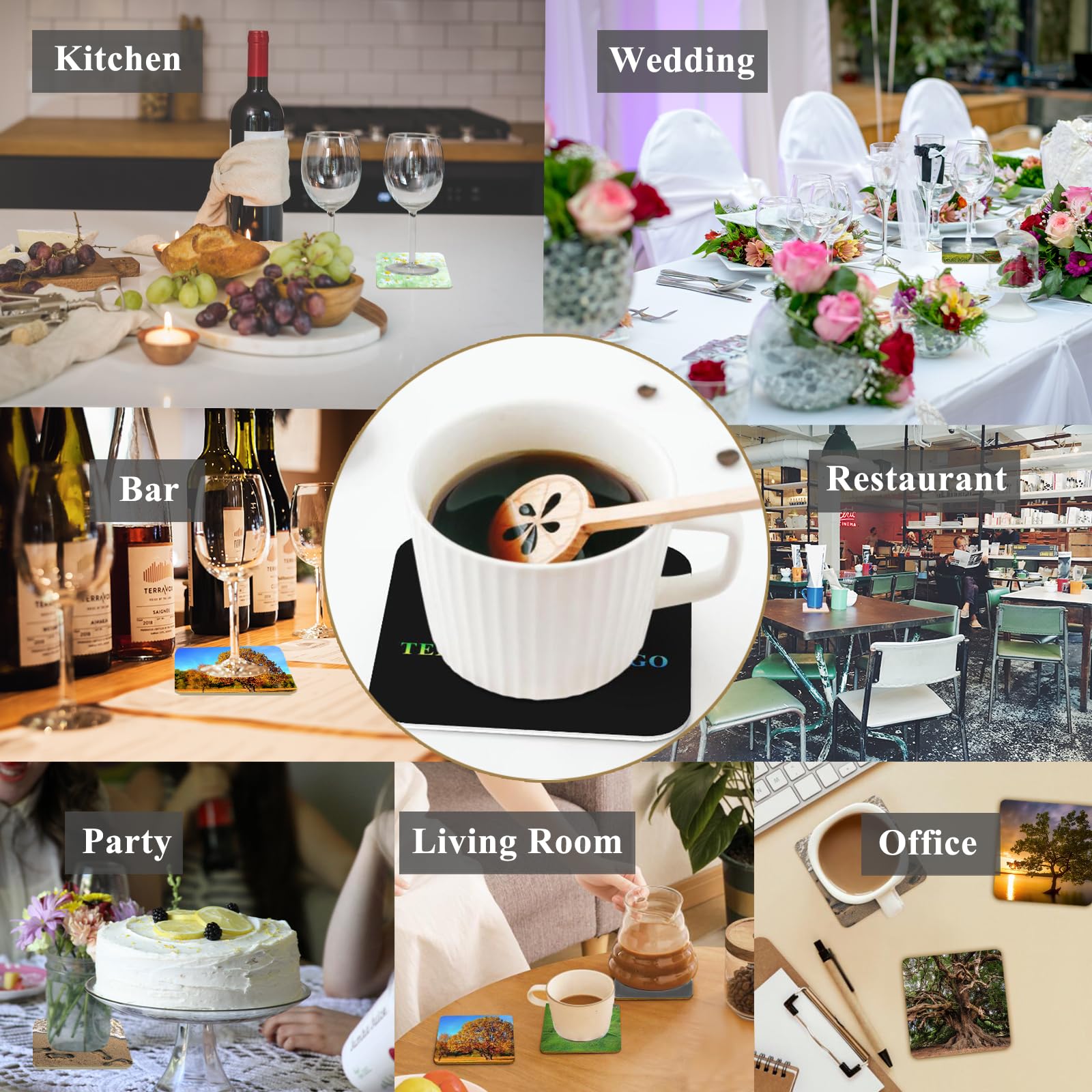 Personalizzato Set di 24 Sottobicchieri in Sughero Assorbenti - Adatti a Vari Tipi di Tazze, Stile Moderno per Tavolino da Caffè, 10 cm