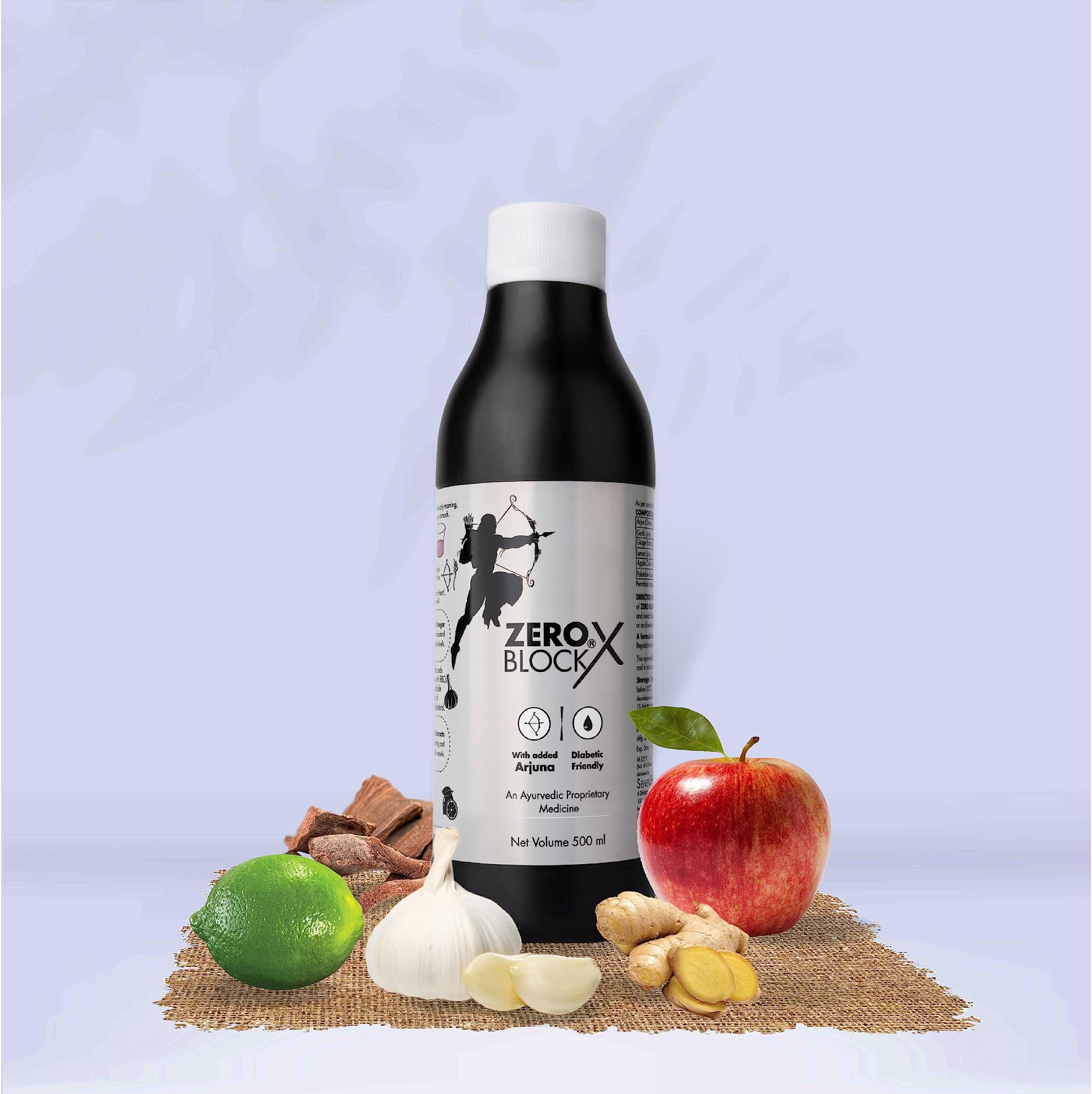 Zero Block X Arjuna, Apple Cider, Ginger, Garlic And Lemon Diabetic-Friendly Ayurvedic Concoctions For Heart Wellness Syrup Pack Of 1 500Ml