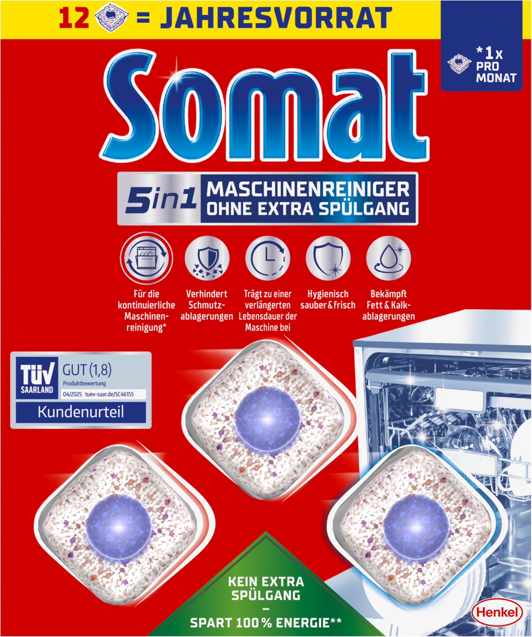 Somat 5in1 Maschinenreiniger (12 Tabs), Anti-Kalk Geschirrspüler-Reiniger – Ansicht 2