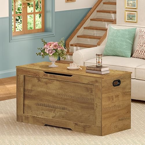 Miniatura 8 de usikey Banco de almacenamiento de 39.4 pulgadas, caja de juguetes con 2 bisagras de seguridad, baúl de almacenamiento superior elevable, baúl de