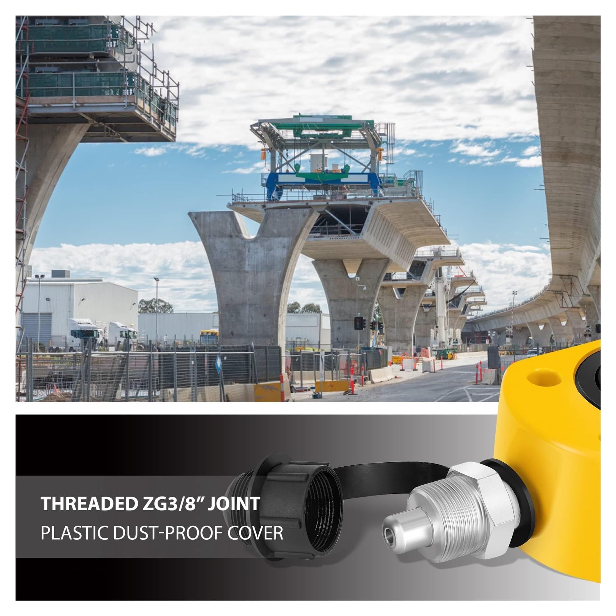 Hydrauliczny podnośnik cylindrowy, podnośnik niskoprofilowy, mały cylinder hydrauliczny z skokiem 1 cala, zastosowanie podnośników pod wieloma kątami (50T/110231lb-2,7" Stroke)