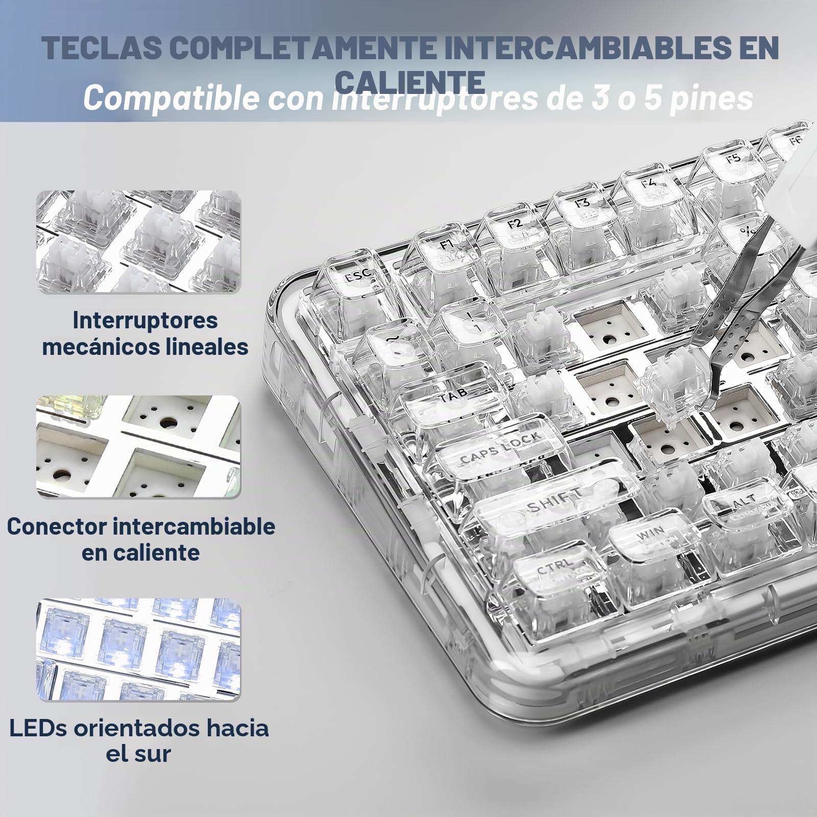 YUNZII X98 Teclado Mecánico Inalámbrico para Juegos, BT5.0/2.4Ghz/USB-C Teclado Hot-swappable Switch Prelubricados, QMK/VIA Montaje en Junta RGB, 98% QWERTY (Blanco, Snow Switch) (Blanco, Snow Switch)