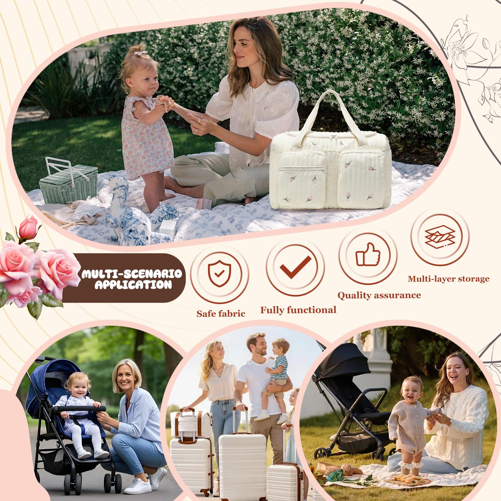 YOUYIKE Sac Langer Maternité Grande, Sac pour l'hôpital, Change Bebe Mommy Bag Matelassé, pour Accouchement à l’Hôpital, Voyage, Camping, Maison, Shopping