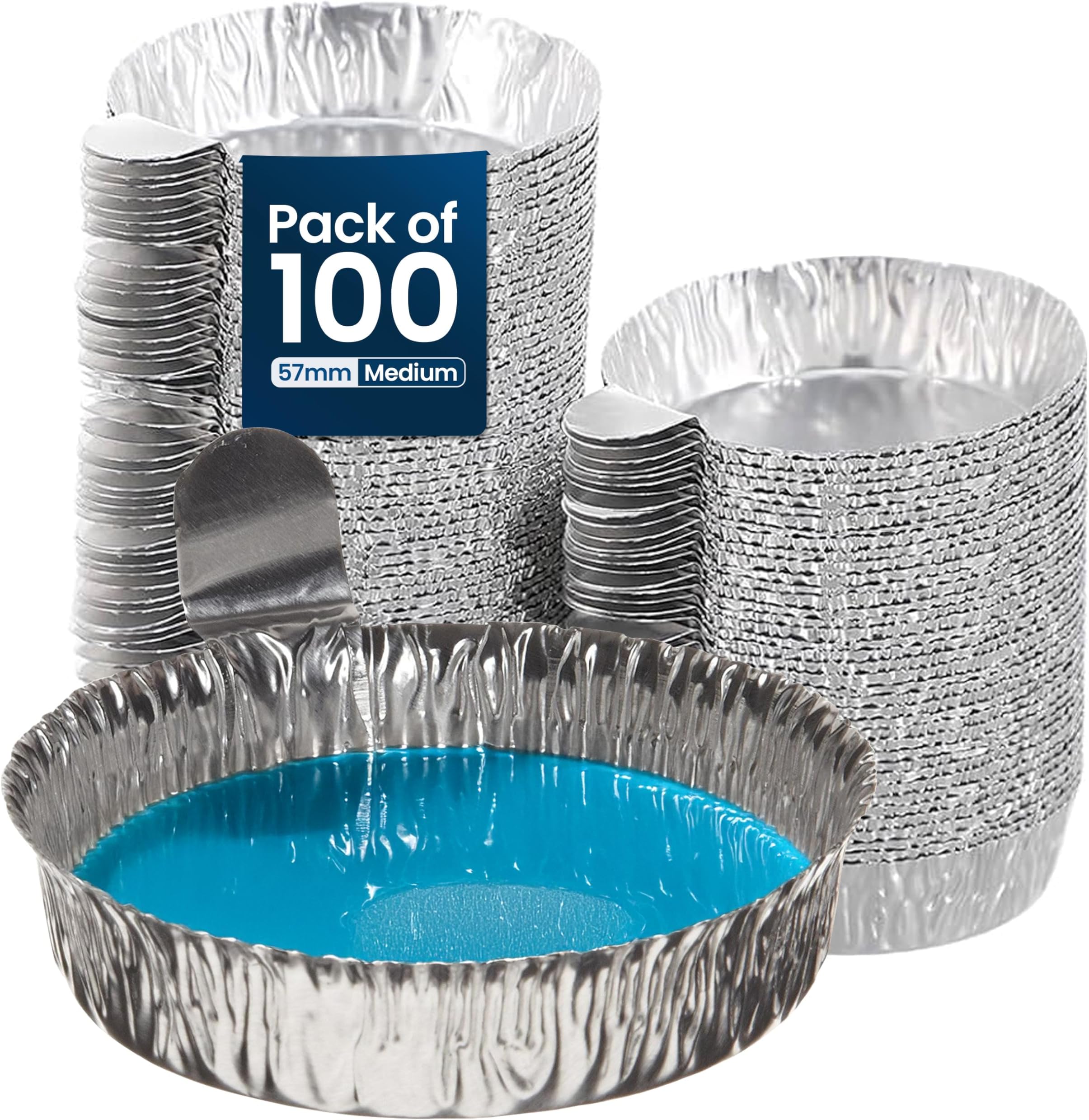 Rackyard, Inc Weighing Boats W-B57-AL-100, Aluminum, 57mm Medium with Handle, Pack of 100 – Lightweight Lab Equipment, Capsule Filler, Reloading Tray, Powder Funnel, Filling Kit for Laboratory Use