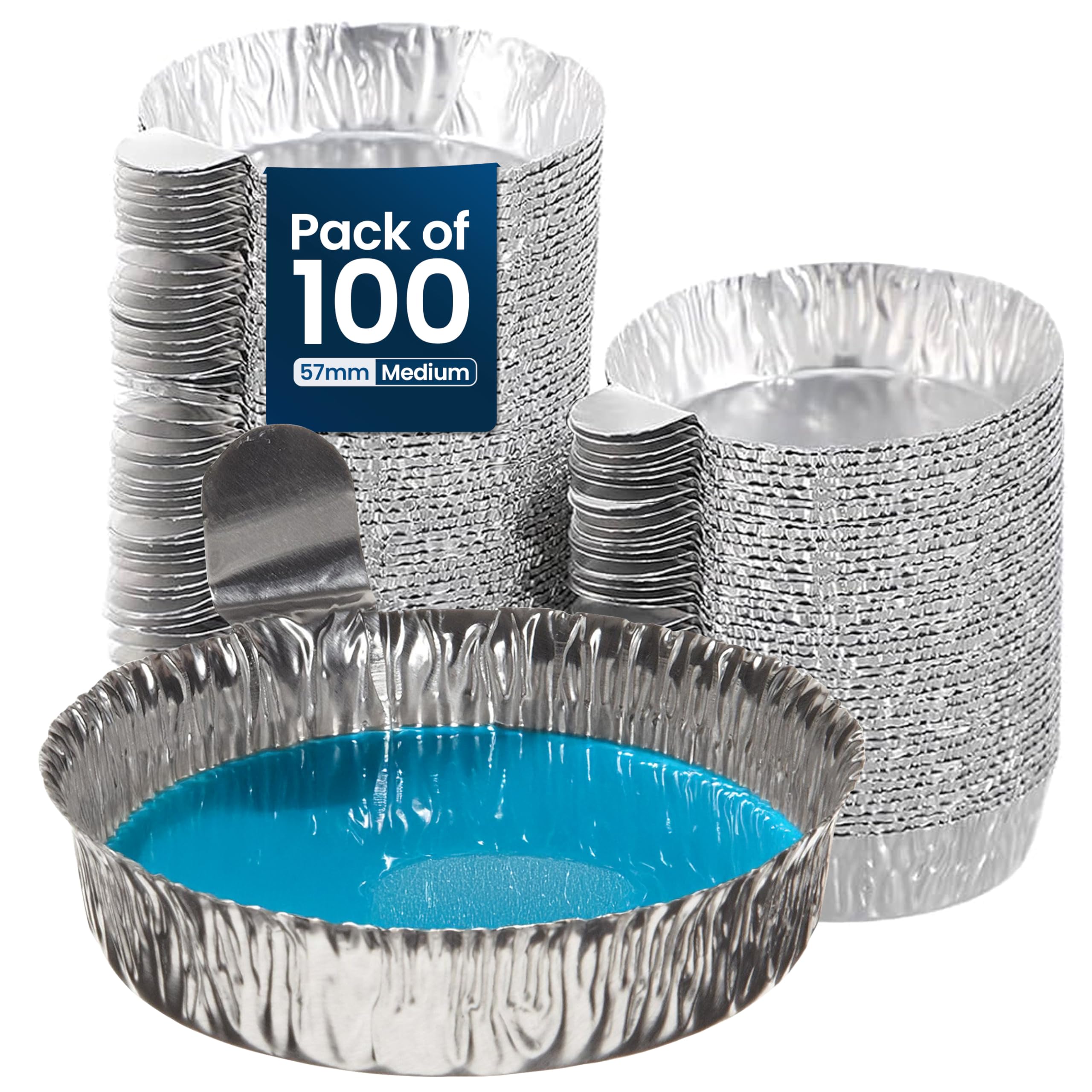Rackyard, Inc Weighing Boats W-B57-AL-100, Aluminum, 57mm Medium with Handle, Pack of 100 – Lightweight Lab Equipment, Capsule Filler, Reloading Tray, Powder Funnel, Filling Kit for Laboratory Use