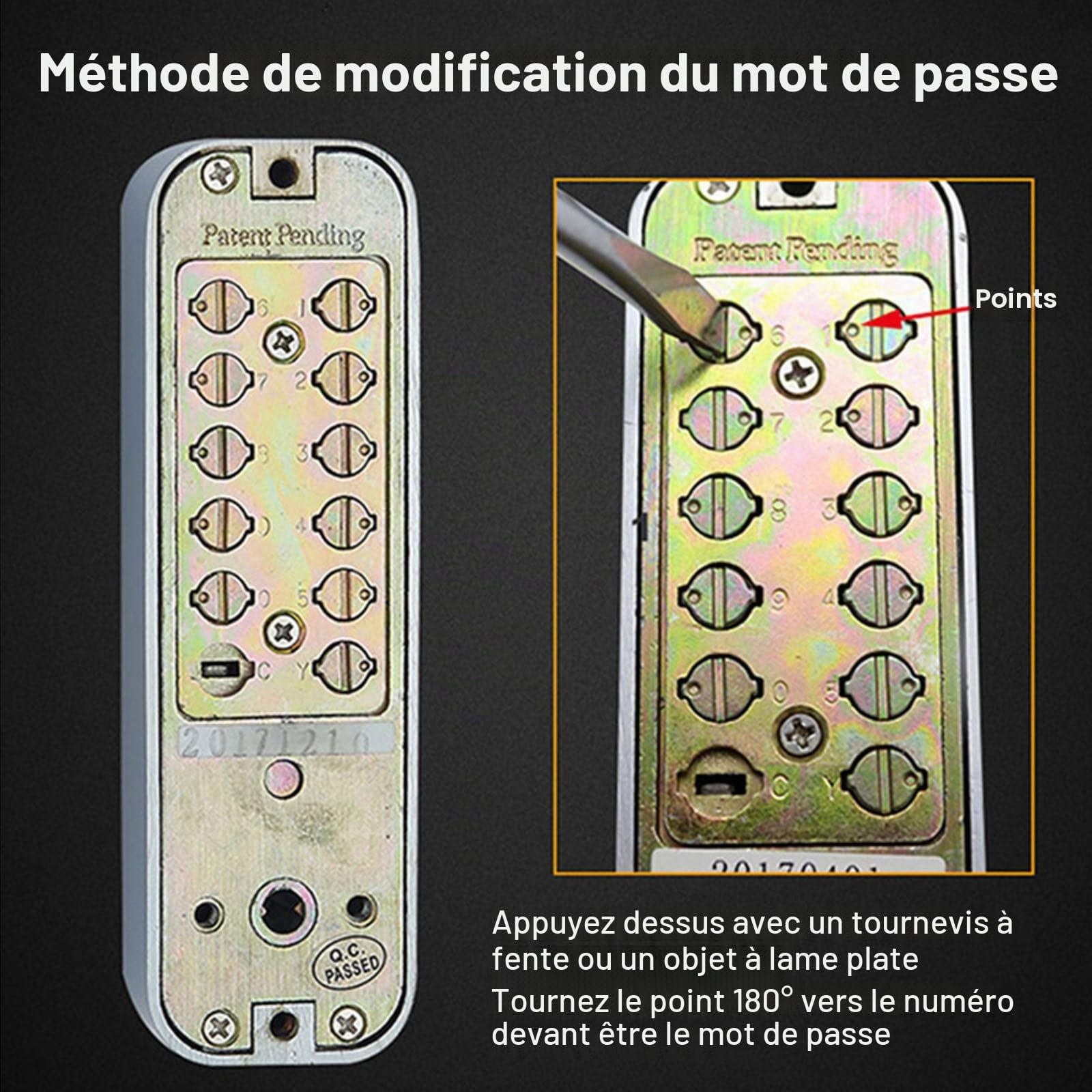 Serrure a Code Mecanique, Serrure a Combinaison Mecanique avec Poignée Verrou a Code Mecanique Exterieur Digicode pour Porte Extérieur, pour Portes D'entrée Maison Hôtel (Noir)