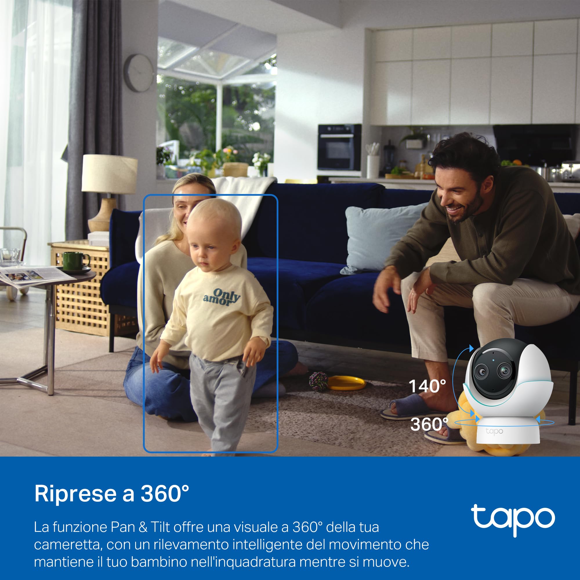 Tapo C840 4MP+2MP Telecamera WiFi Interno a Doppia Lente, Baby Monitor con Visione Notturna, Allarme Urlo, Volto Coperto, Report Sonno, Ninne Nanne e Rumore Bianco, Luce Notturna, MicroSD fino a 512GB