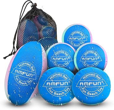 Water Bouncing Ball, 6PCS Funny Pool Toys Balls, Skimming Balls, Soft Quick-drying Water Jumping Balls with Net Storage Bag, Water Sports Games Bouncing Ball for Pool Beach