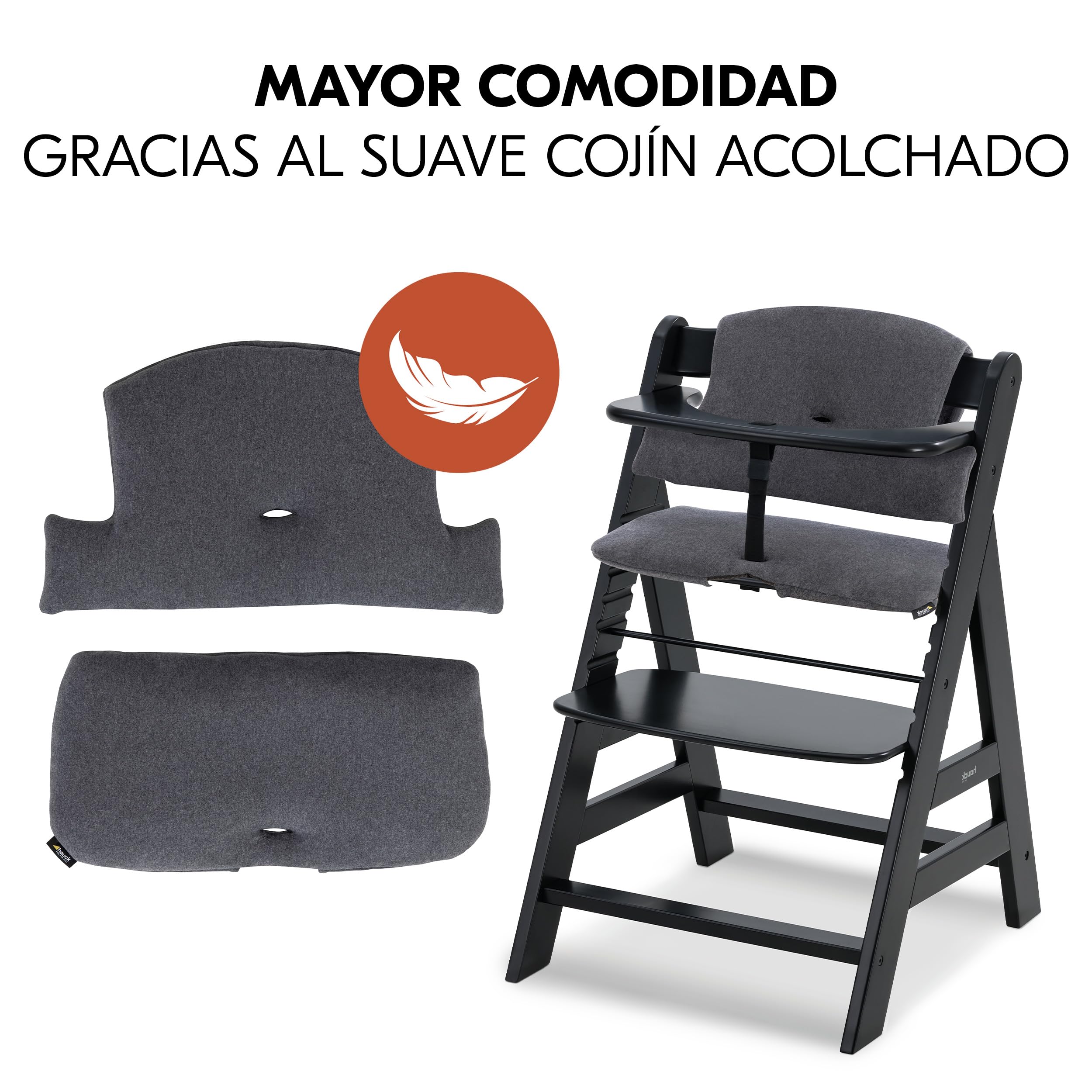 hauck Alpha Plus Premium Set de Trona Evolutiva Bebé con Hamaca Reclinable para Recién Nacidos y Cojín de Algodón - Sillas Tronas Madera con Arnés de 5 Puntos