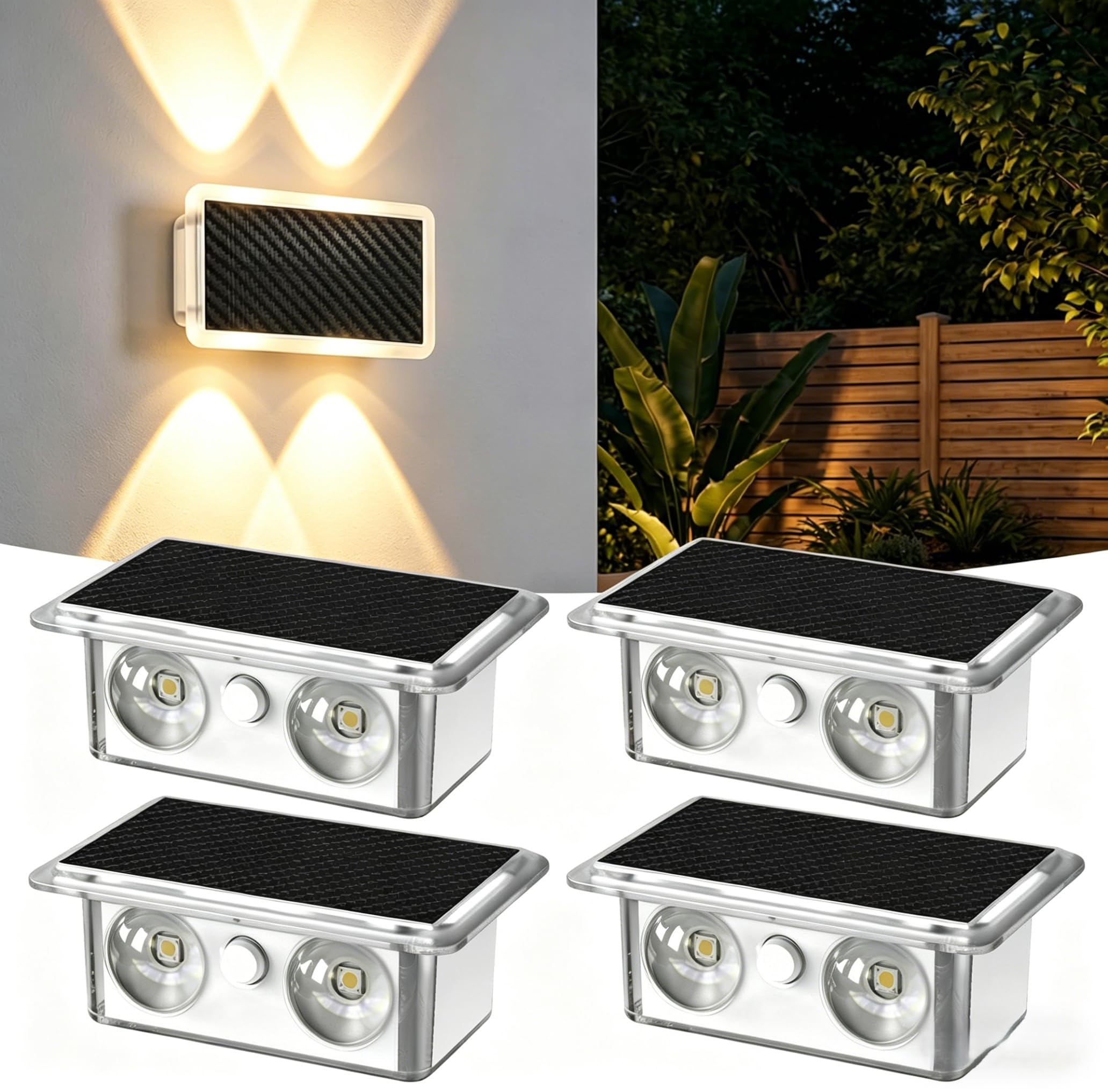 Weskjer 4 Pack Solar Lights Outdoor Garden Lights, IP65 Waterproof Fence Lights Outside Wall Light Cool White/Neutral/Warm White Light Adjustable for Outside Yard Patio Backyard