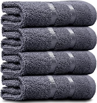 Towelogy  Luxury Egyptian Cotton Face Cloth Flannel Fingertip Towels Set 500 GSM Supersoft and Highly Absorbent Washcloths 30x30 cm Pack 4, Charcoal Grey