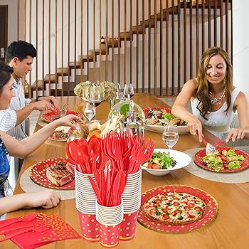 Amazon.co.jp: 赤と金 パーティー用品 140ピース ゴールデン