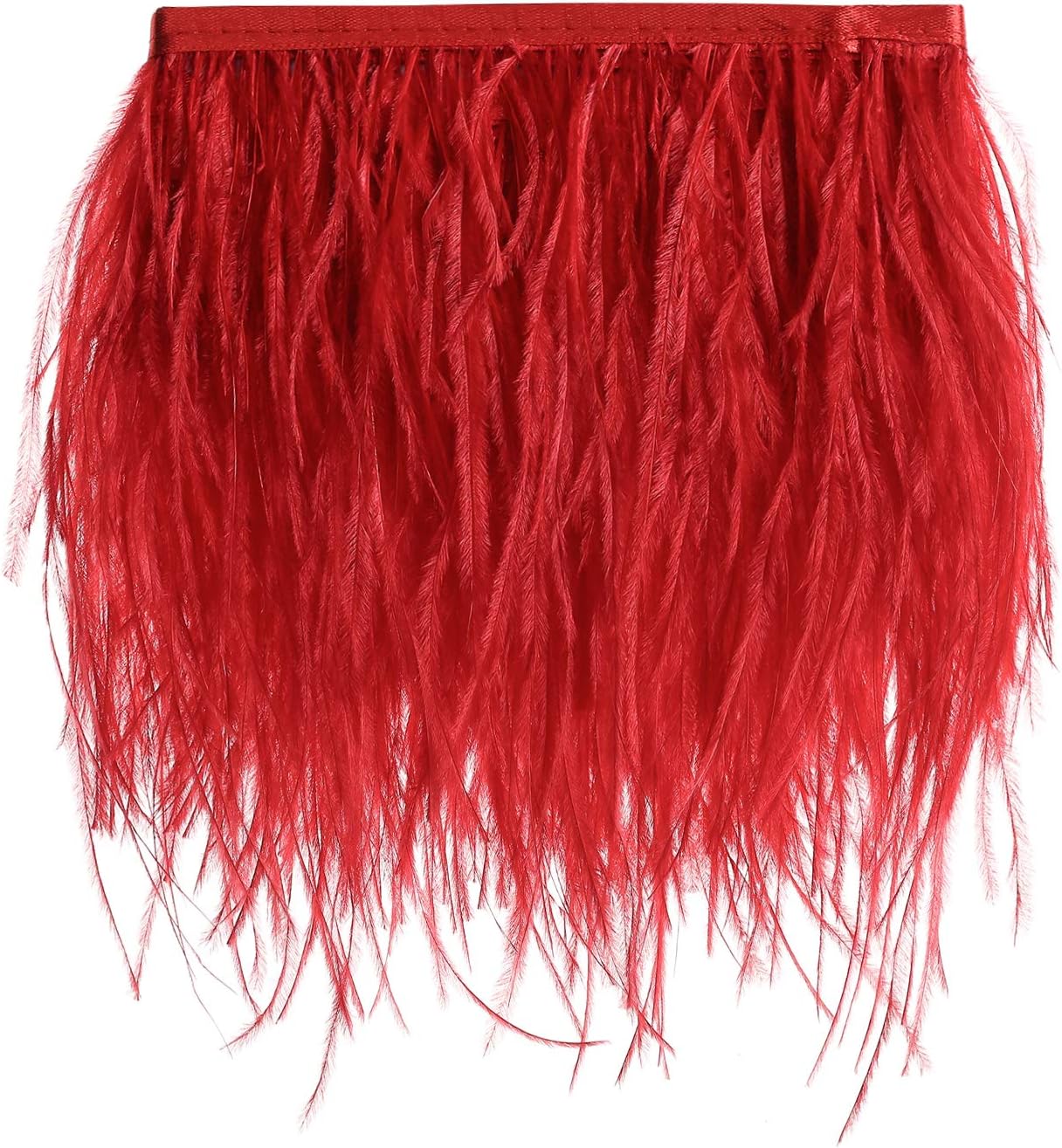 Natural Ostrich Feather Fringe Trim - Feathers Sewing Crafts Decor for Dress Costume 4-6 inches 2 Yards Erikord(Red)