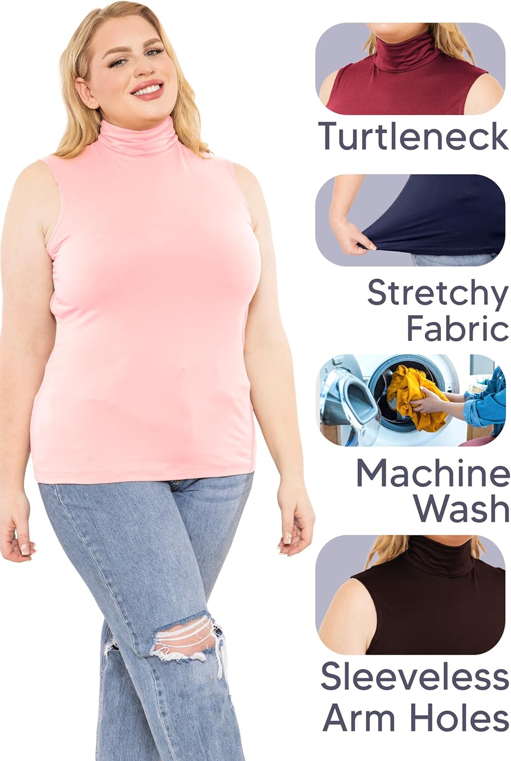 Womens Turtle Neck | Long Sleeve and Sleeveless Top | Plus Size XL-7X | Tops Women White Turtleneck Women