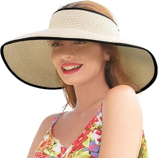 Sun Visors for Women Wide Brim Straw Hat Women Beach Visor Hats for Women Uv Protection Foldable Sun Hat Women Beach Hat